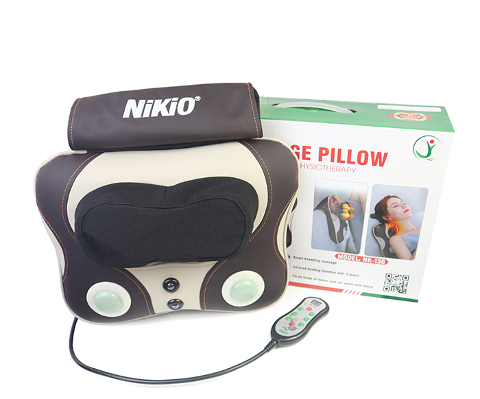 Máy (Gối) Massage Đấm Bóp Cổ Vai Gáy Nikio NK-136AC - Con Lăn 3D Xoa Bóp Chuyên Sâu Kết Hợp Hồng Ngoại Trị Liệu Đau Mỏi Cổ, Hỗ Trợ Mát Xa Lưng - Tặng Kèm Cáp Dùng Trên Ô Tô