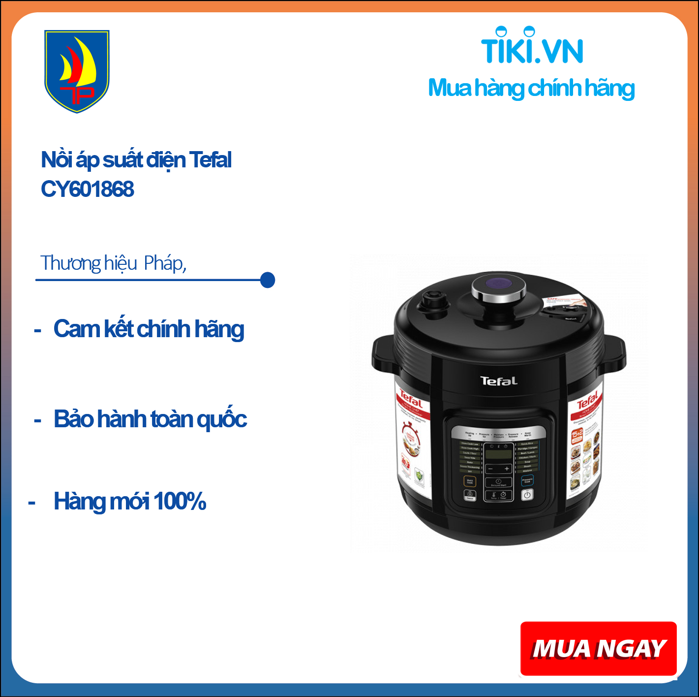 [Nhập CECAMP30KD1 giảm 30K] Nồi áp suất điện đa năng 6L Tefal CY601868 - Lòng nồi hợp kim nhôm chống dính - Van xả áp tự động - 15 chức năng nấu tự động -Hàng chính hãng