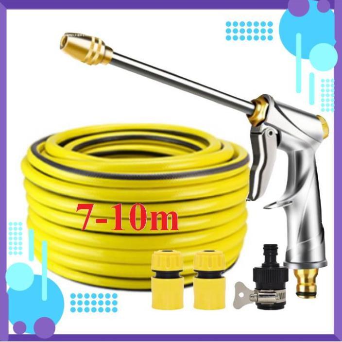 Vòi Xịt️ Bộ dây vòi xịt nước rửa xe, tưới cây , tăng áp 3 lần, loại 7m, 10m 206701-2 đầu đồng, cút, nối đen
