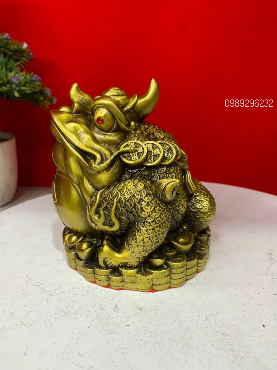 Tượng Cóc Ba Chân Đầu Một Sừng Bằng Đồng