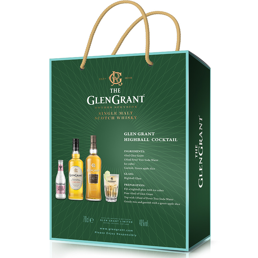 Set GLENGRANT SODA: 01 Rượu Glen Grant Aged 12YO 700ml 43% &amp; 02 chai Fever Tree Soda Water - Kèm hộp