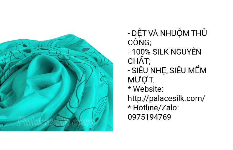 Khăn Lụa Tơ Tằm Palacesilk màu xanh hoa văn#mềm mượt#nhẹ#thoáng, 100% silk, kích thước 180*85cm