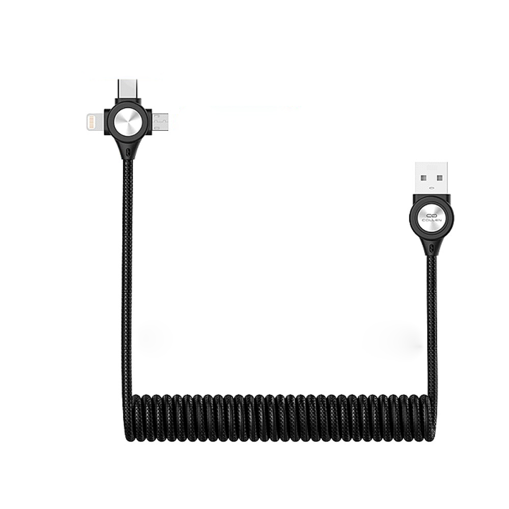 Dây cáp sạc lò xo 3 đầu iphone , samsung , type-C. dây sạc đa năng dùng trên oto