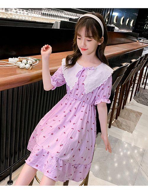 DONGSHOP HOT Cô gái ăn mặc 2023 mùa hè ăn mặc cô gái váy công chúa Mid-Boy Cherry hoa đầm đầm đầm đầm mùa hè cho trẻ em