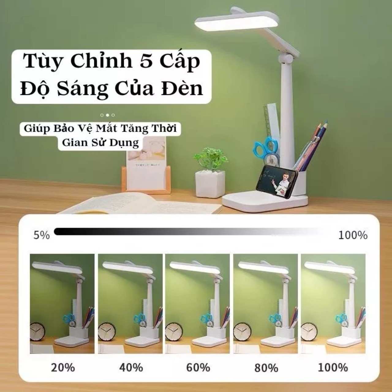 Đèn học tích điện , đèn bàn chống cận 3 chế độ sáng gấp gọn tiện lợi