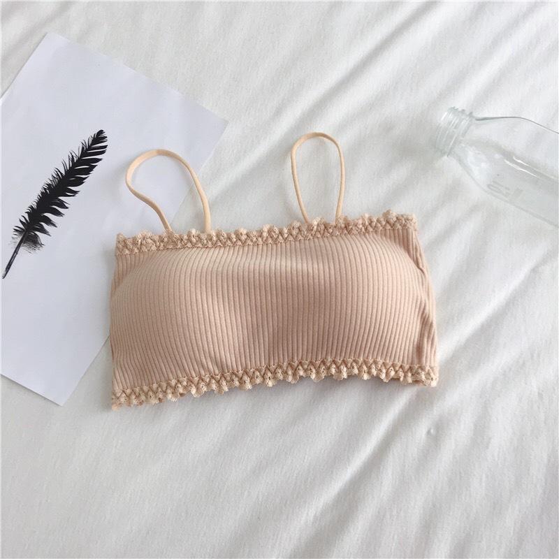 Áo bra, áo ống QUÂY CÓ QUAI VIỀN REN GÂN TĂM cài sau, có đệm lót, chất cotton, phong cách HànQuốc se.xy Nữ Women Top Tua Rua