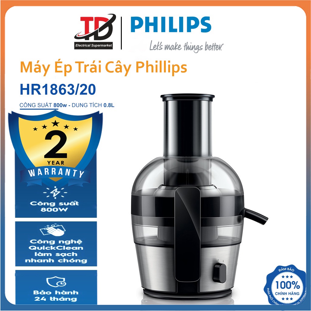 Máy Ép Trái Cây Philips HR1863/20, 800W Công nghệ Quick Clean, Hàng chính hãng