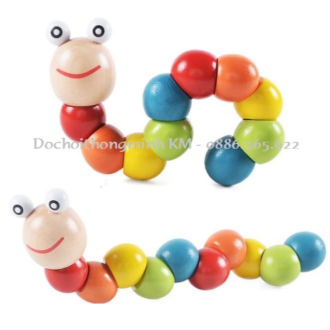 Đồ chơi sâu gỗ uốn dẻo màu sắc dài 20cm