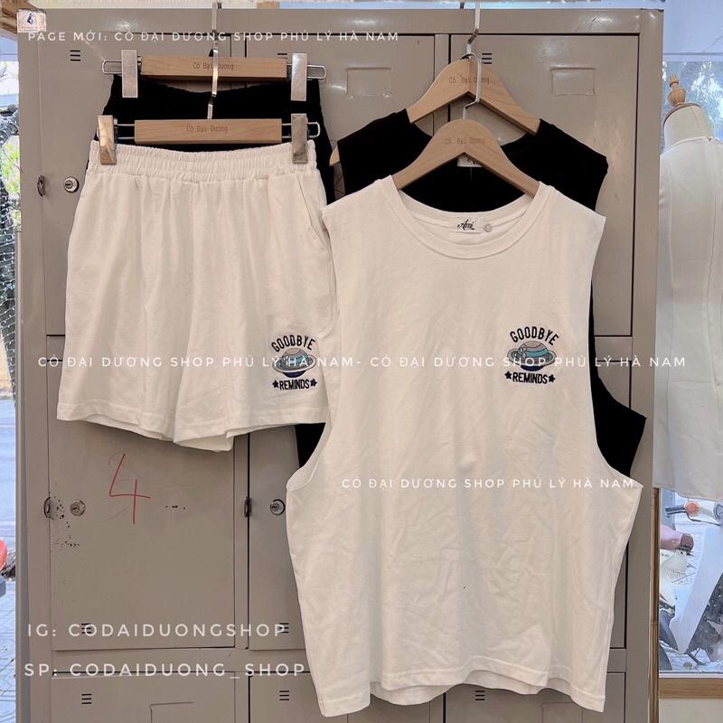 bộ tanktop GOODBYE - Trắng,freesize dưới 65kg