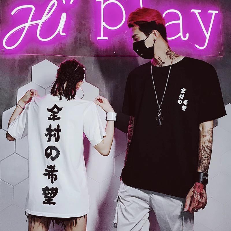 Áo Thun Cotton Nam Nữ Chữ Tàu Tay Lỡ Unisex