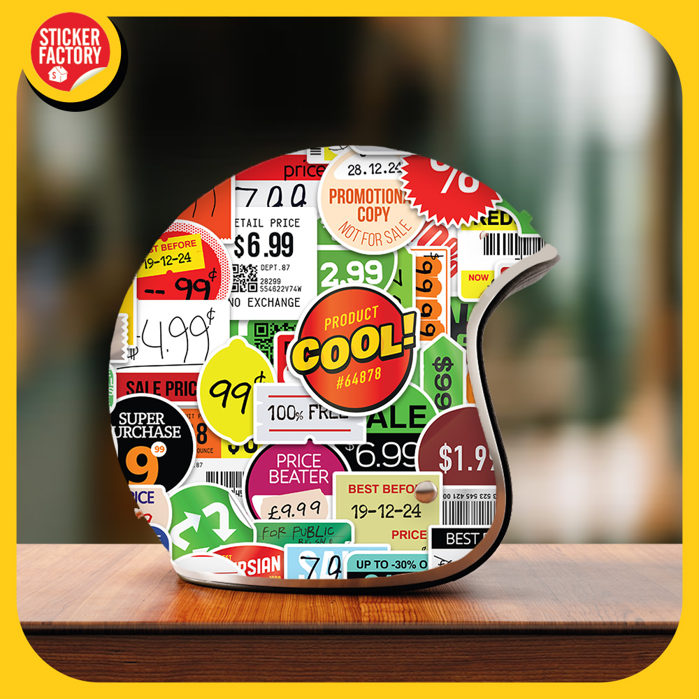 Price tag - Set 100 sticker decal hình dán nón bảo hiểm, laptop, xe máy, ô tô - STICKER FACTORY