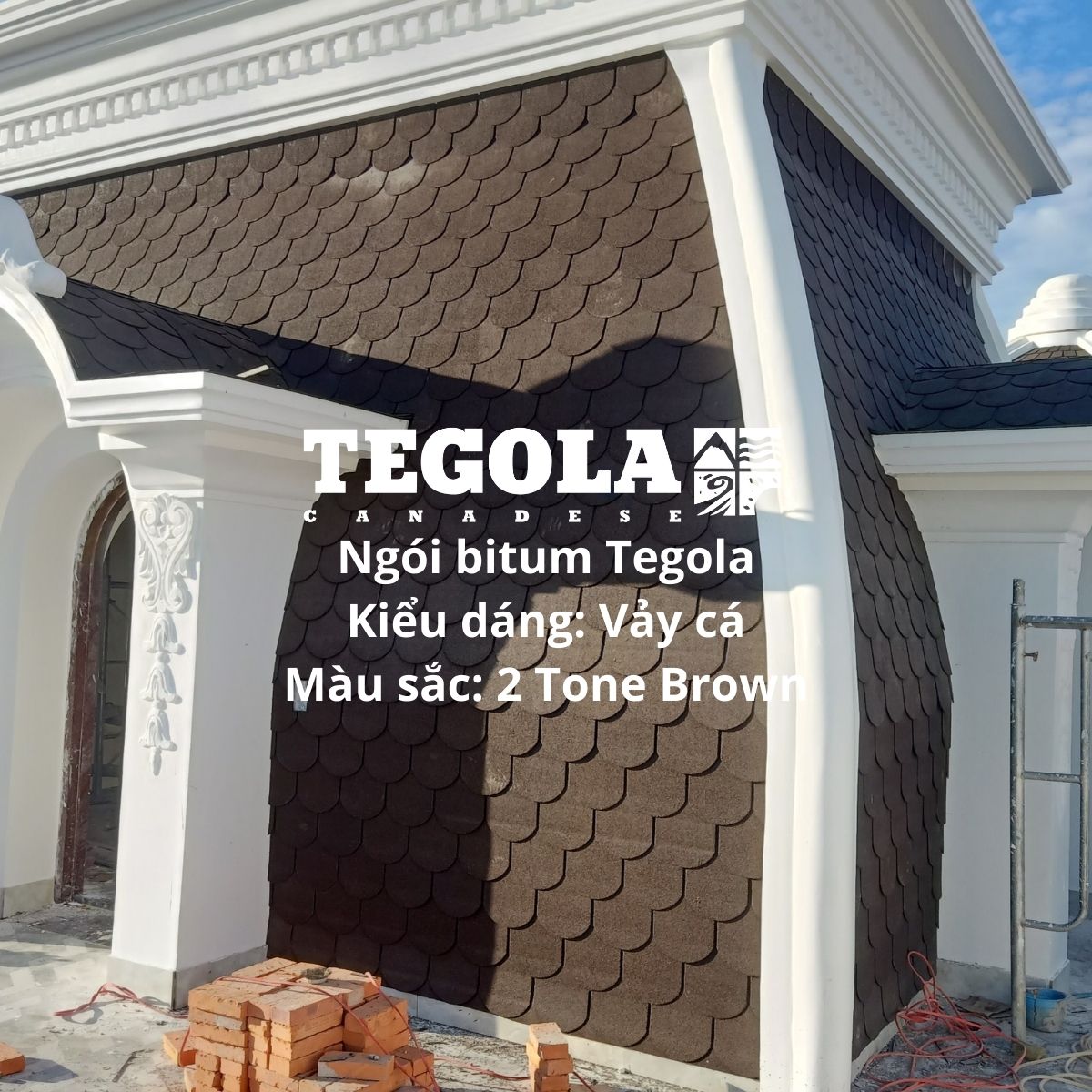 Ngói bitum Tegola - vảy cá - 2 tone brown - ngói lợp vảy cá Italia màu nâu cho biệt thự, nhà gỗ, mái thái, mái nhật, nhà tiền chế... đóng gói 3.05m2/gói