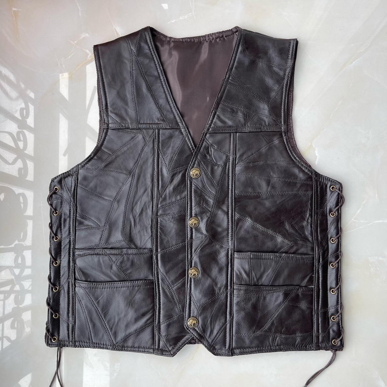 Tốt Nhất Xe Máy Harley Áo Vest Da Nam Áo Khoác Vai Da Thật Cưỡi Áo Vest Nâu Mẫu Da Cừu Nguyên Chất Đường Khâu