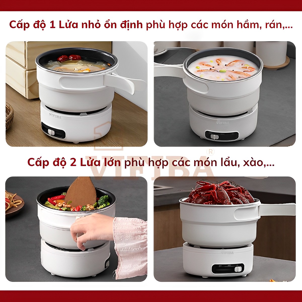 Nồi lẩu điện mini đa năng chống dính cao cấp Homea2z, combo bếp và nồi có tay cầm gấp gọn thông minh, nồi mini du lịch