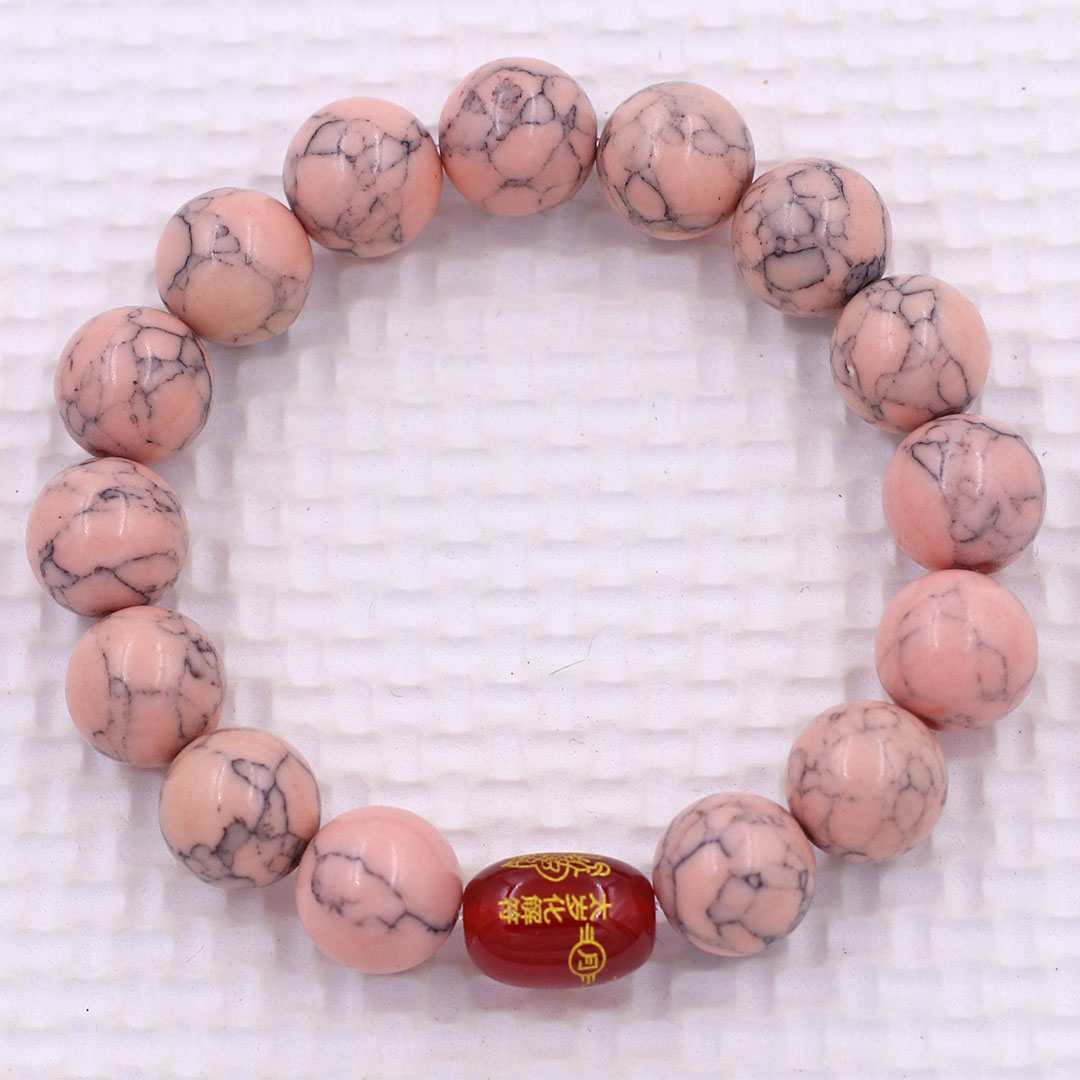 Vòng chuỗi đeo tay san hô hồng sọc 10 ly charm hạt giải thái tuế phù, vòng chuỗi phong thủy, giải năm hạn thái tuế