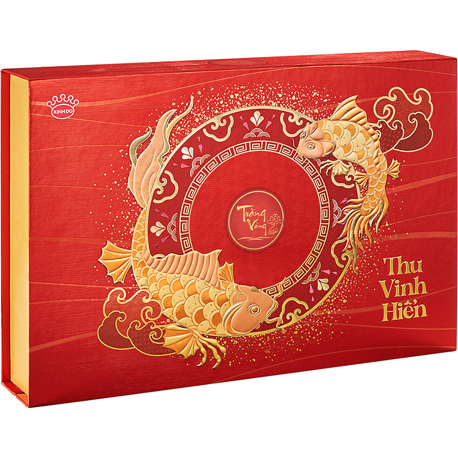 Bánh Trung Thu Kinh Đô - Trăng Vàng Hoàng Kim Vinh Hiển Đỏ: 4 Bánh 160gr Và Trà