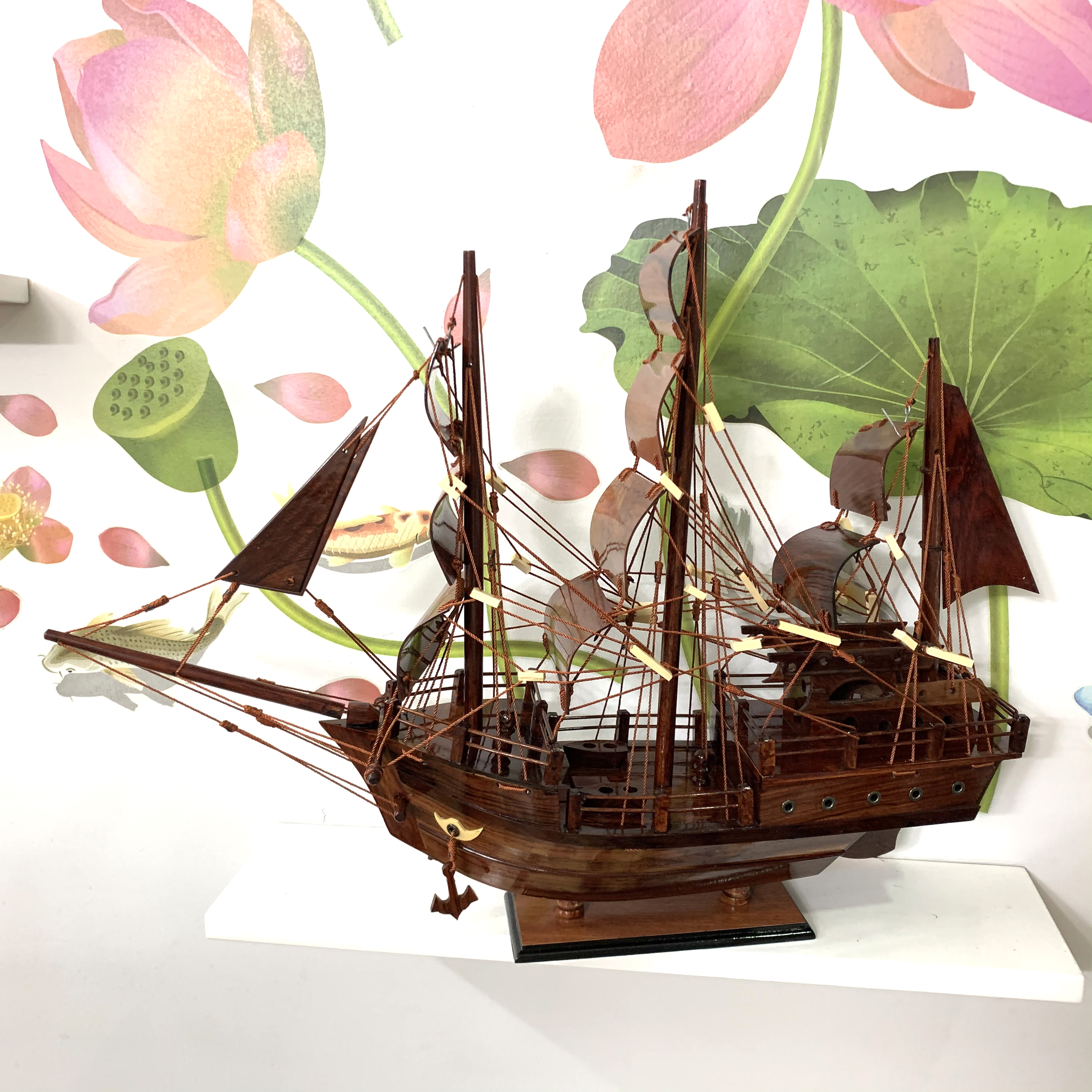[Quà tặng trang trí] Mô hình tàu thuyền gỗ trang trí thuyền chở hàng/thuyền buôn - Thân tàu dài 40cm - Gỗ Cẩm