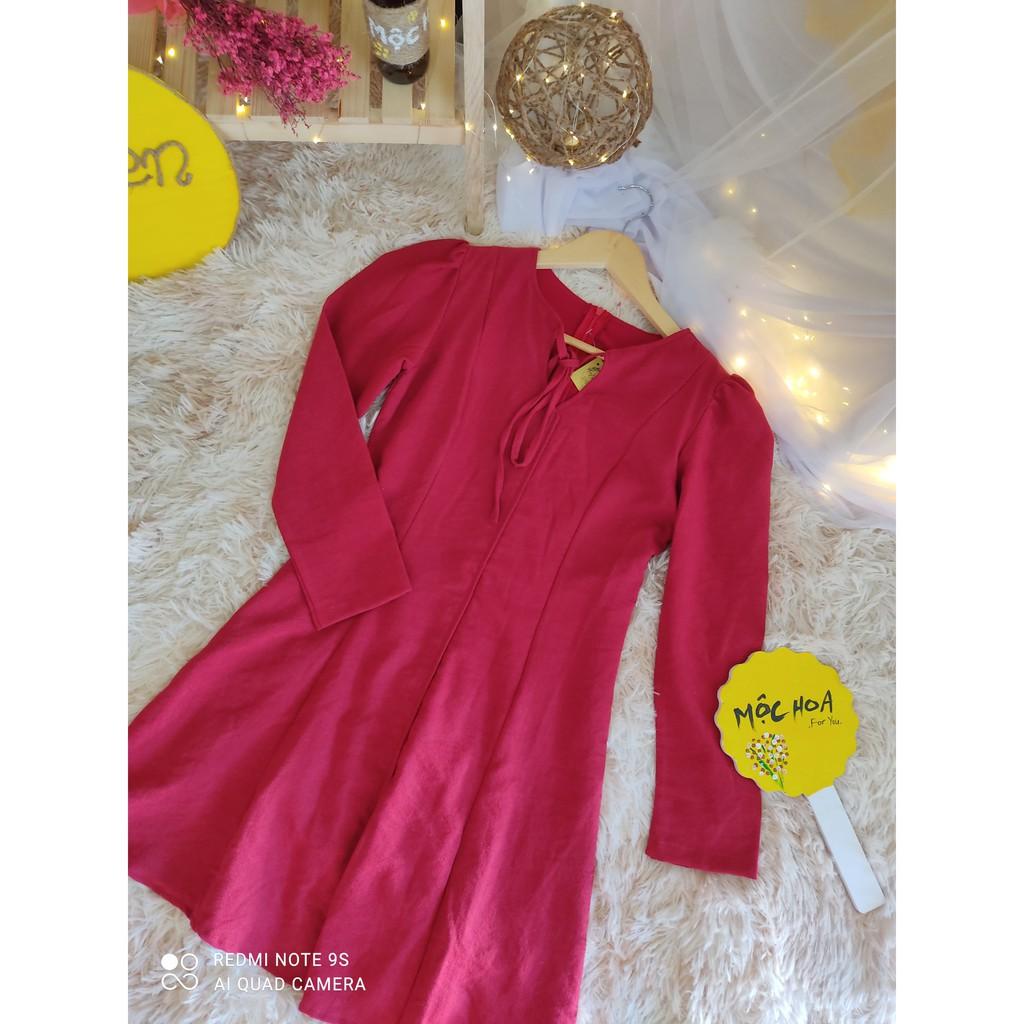 Đầm nhung cột nơ cực kỳ tôn dáng