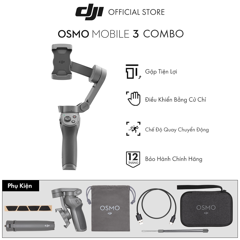 Tay Cầm Gimbal Chống Rung Điện Thoại DJI Osmo Mobile 3  Combo - Hàng Chính Hãng - Bảo Hành 12 Tháng