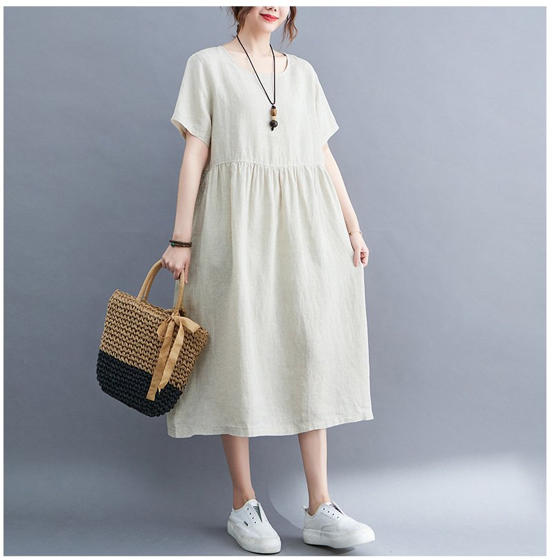 Đầm suông đũi cổ tròn form rộng trẻ trung, chất vải đũi mềm mát, thời trang phong cách Nhật Bản Da81