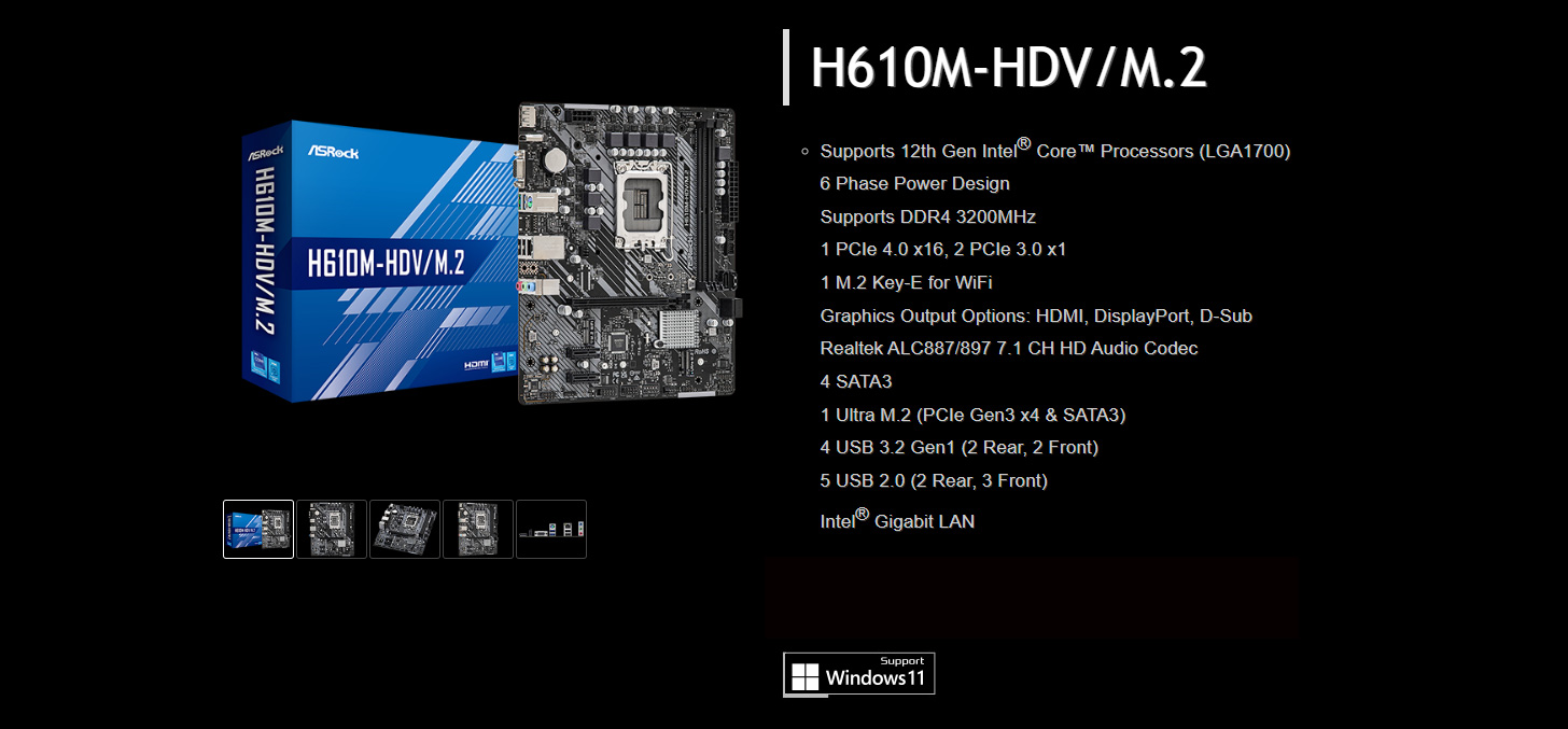 Mainboard Asrock H610M-HDV/M.2 DDR4 - Hàng chính hãng