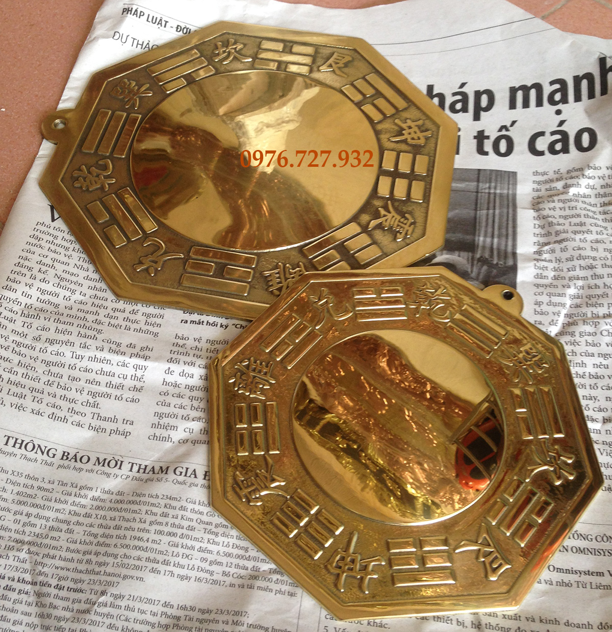 Gương bát quái bằng đồng đường kính 12cm, gương bát quái, vật phẩm phong thủy, gương lồi bát quái