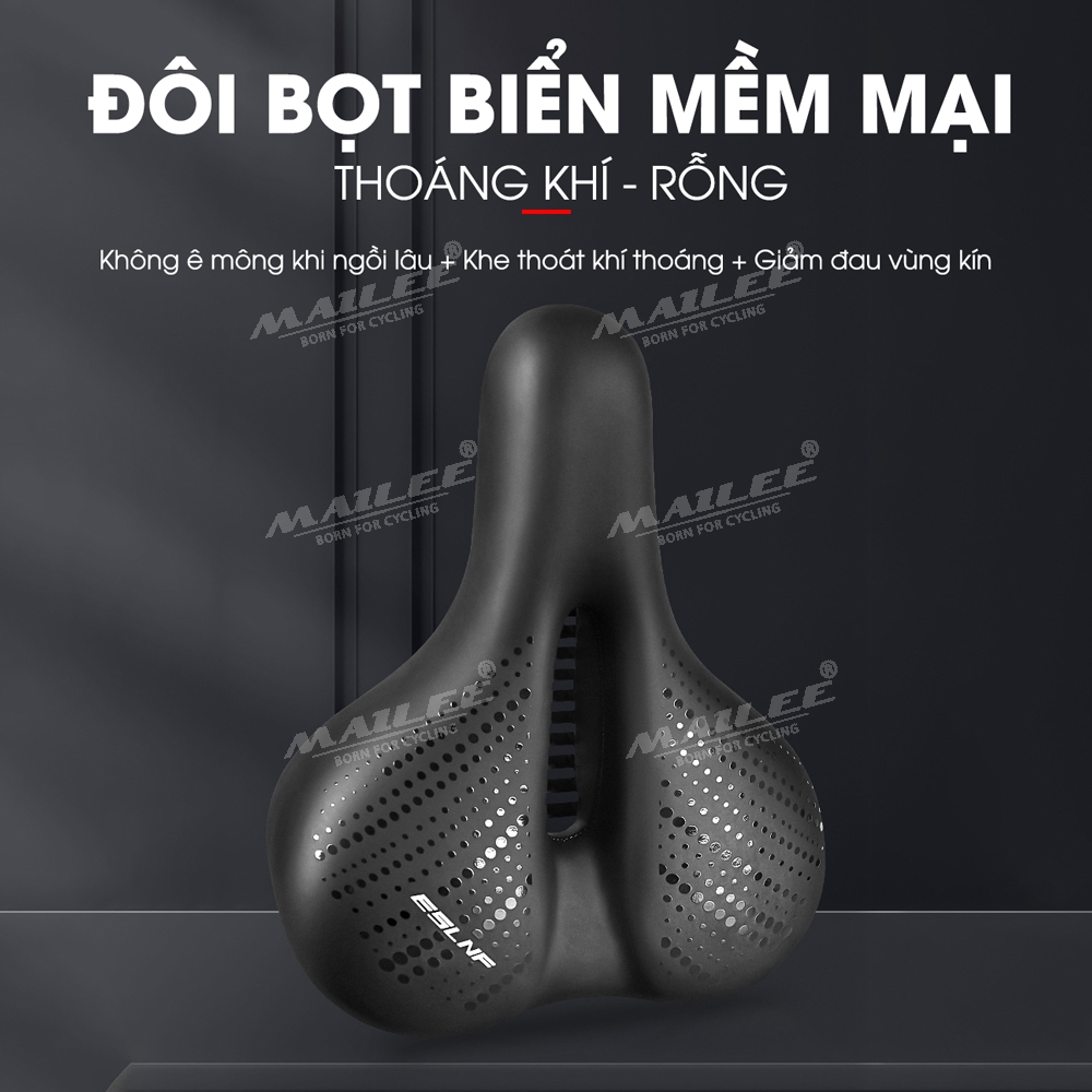 Yên BÉO Xe Đạp ESL-01 Mút Chống Sốc Dày Thoải Mái với bọc da PU, Giảm Chấn Bóng lò xo, khung cong kim loại chắc chắn cho xe đạp MTB, xe thể thao, có khe trượt lắp đèn, 2 cách lắp đặt - Mai Lee