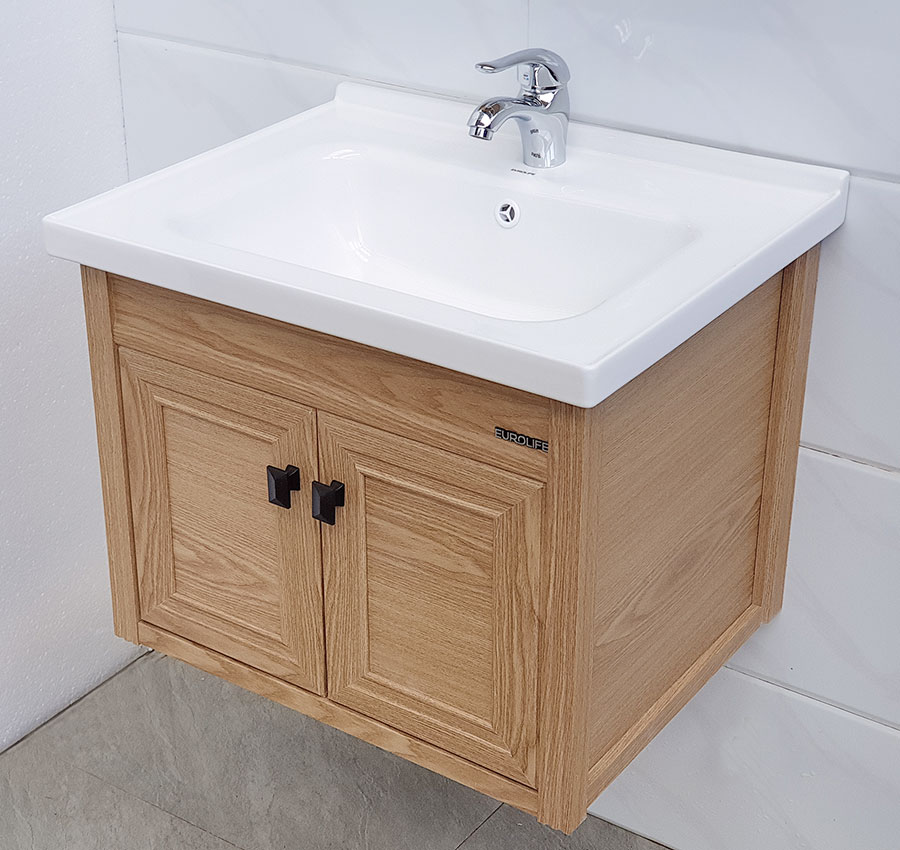 Bộ tủ Lavabo nhựa và carbon chịu nước Eurolife BLV-NC04 kháng nước chống ẩm chống bám bẩn, tạo khuẩn (Nâu gỗ)