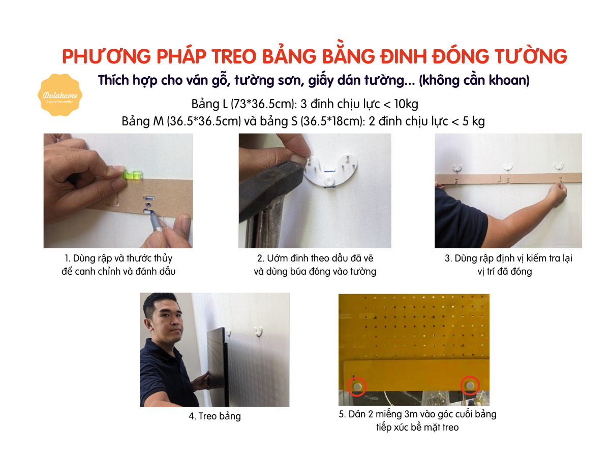 Bảng lỗ Pegboard Dola Home kim loại cao cấp treo tường. Bảng treo trang trí decor nhà cửa, góc làm việc