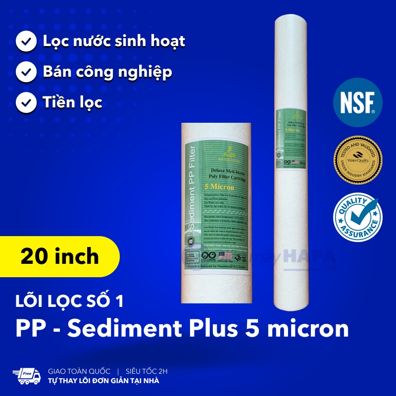 Lõi Lọc PP 20 inch Cao Cấp Plus Sediment 1-5 micron, Bộ Lõi Lọc Thô 123 - Lõi Lọc Số 1 Bán Công Nghiệp 20in - Hàng Chất Lượng - Green Filter, NestCa Dùng Cho Máy RO Karofi Sunhouse Kangaroo Daikiosan Prowatech AquaYaki Aqualife Vithaco