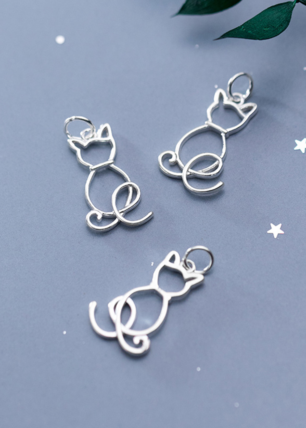 Combo 2 cái charm bạc viền hình con mèo treo - Ngọc Quý Gemstones