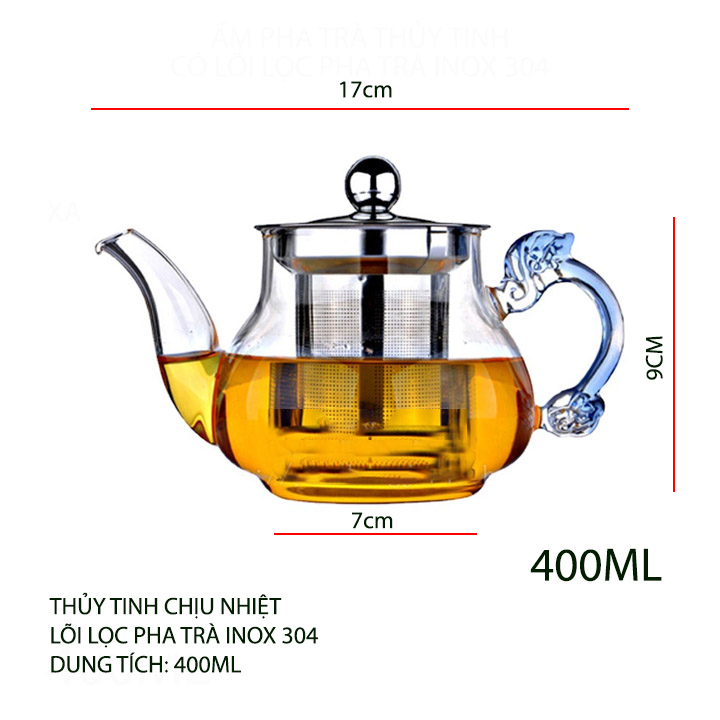 Âm pha trà thủy tinh với bộ lọc bằng inox 304, dùng cho gia đình, văn phòng, dung tích 400ml