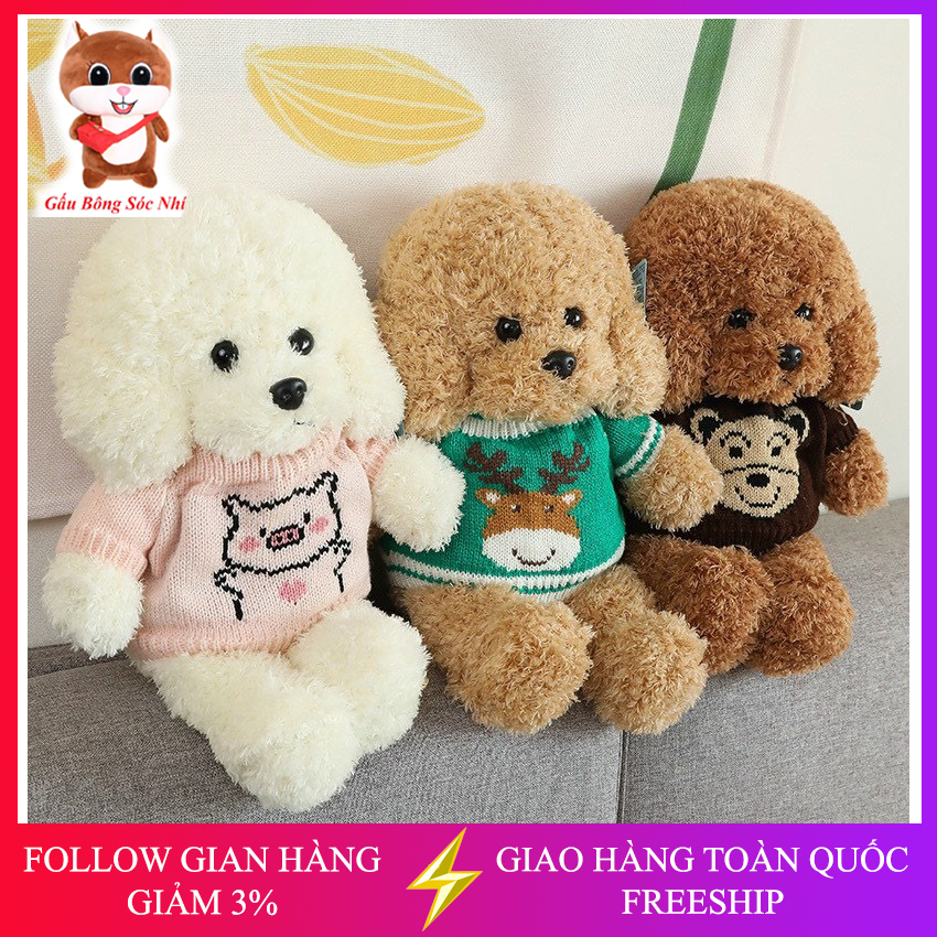 Gấu bông chó lông xù áo len hàng nhập khẩu cao cấp