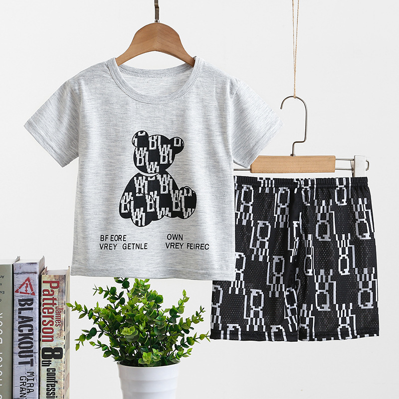 Bộ đồ bé trai họa tiết gấu mặc nhà, đi chơi, bộ quần áo cho bé họa tiết dễ thương từ 8-18kg