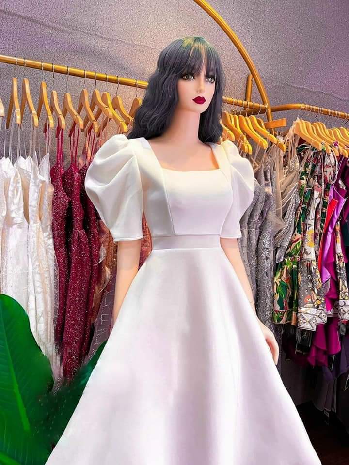 Đầm Xòe Cổ U Tay Nhúng sang Trọng