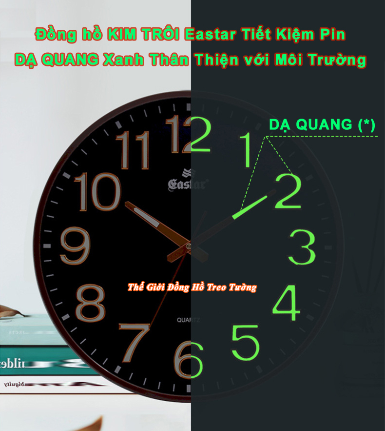 Đồng Hồ Treo Tường Cao Cấp DẠ QUANG EASTAR Mặt Tròn Lớn Viền Mỏng 38cm – Số nổi 3D – Máy NHẬT KIM TRÔI - Tặng Pin Maxell - BH 1 Năm - Treo Tường Decor Trang Trí Nhà Cửa