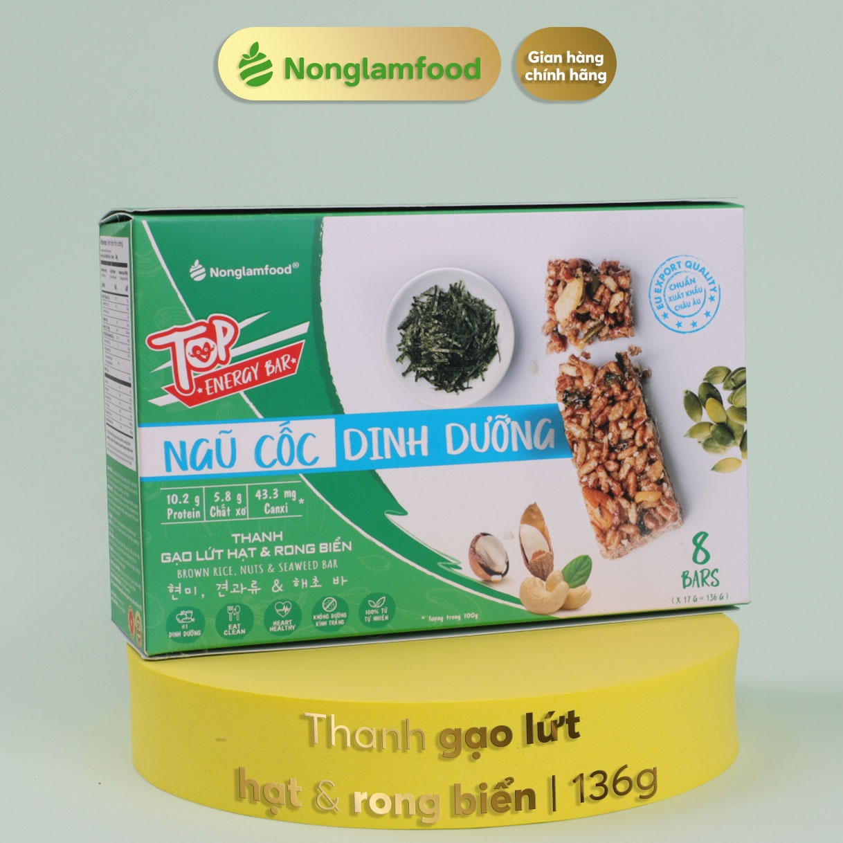 [THUẦN CHAY]Thanh gạo lứt Hạt & Rong Biển Nonglamfood hộp 8 thanh 136g | Chay mặn đều dùng được | Hỗ trợ ăn kiêng giảm cân | Bữa ăn dinh dưỡng thay thế lành mạnh