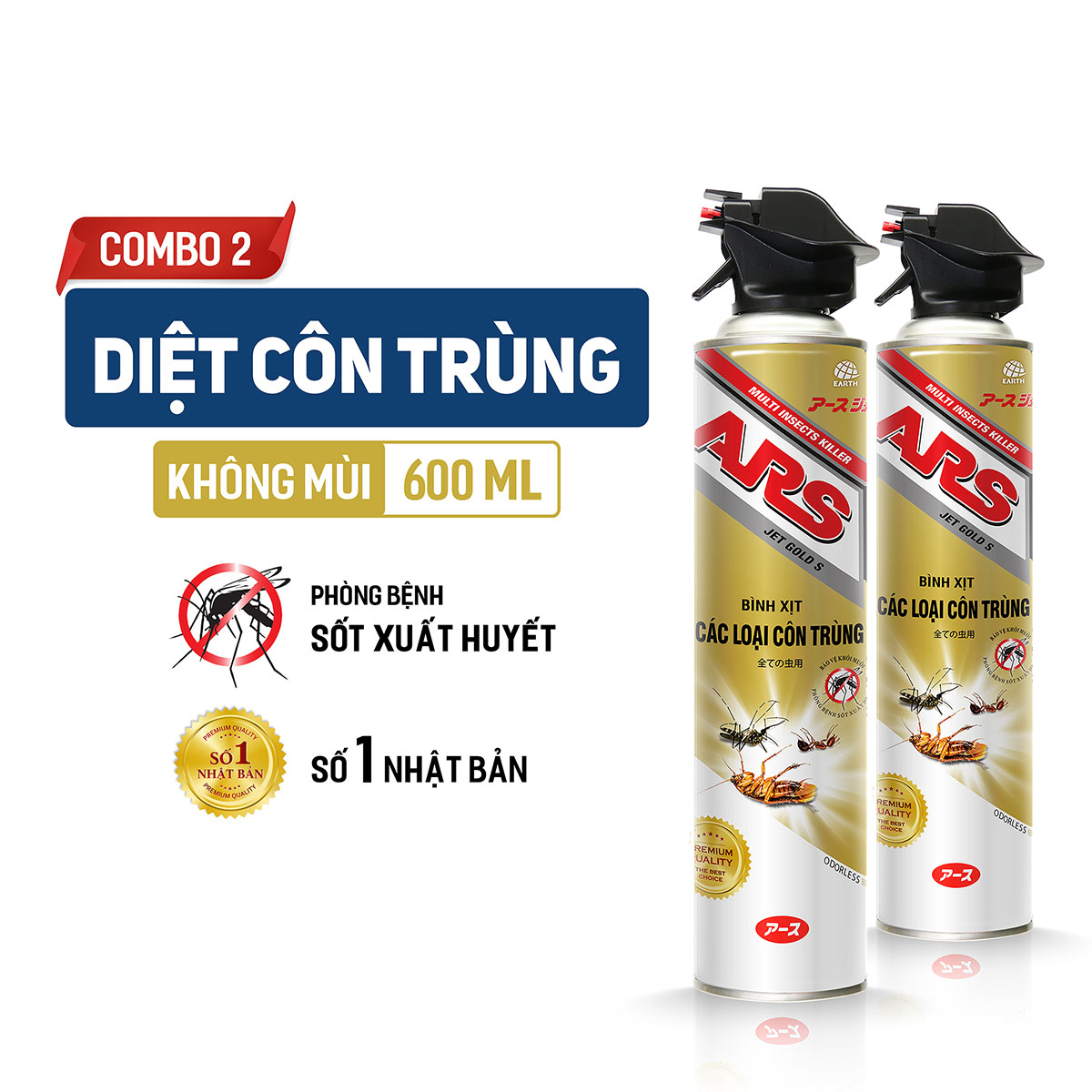 Combo 2 Bình xịt các loại côn trùng ARS Jet Gold S Odorless Không mùi 600ml