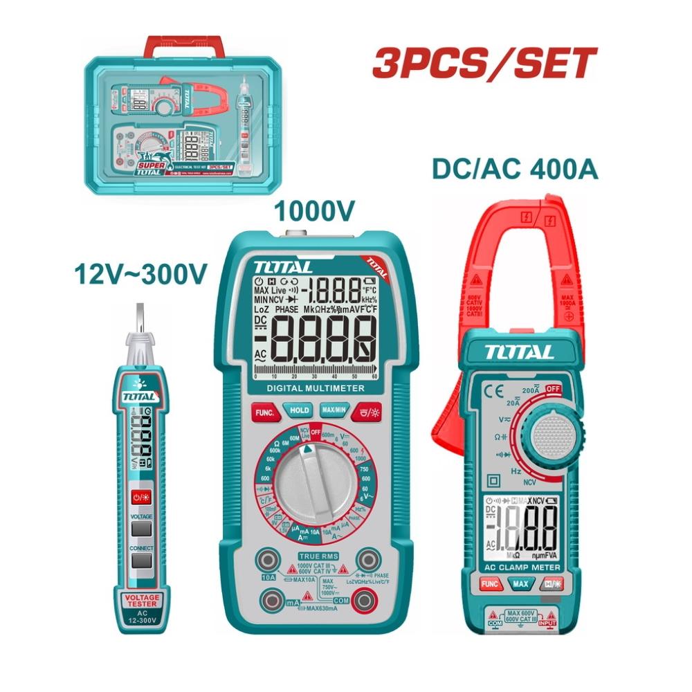 BỘ COMBO BÚT THỬ ĐIỆN THTS33001 &amp; ĐỒNG HỒ VẠN NĂNG KỸ THUẬT SỐ TMT531000 2 &amp; KỀM ĐO AC KỸ THUẬT SỐ TMT762002 TOTAL TOS24067 - HÀNG CHÍNH HÃNG