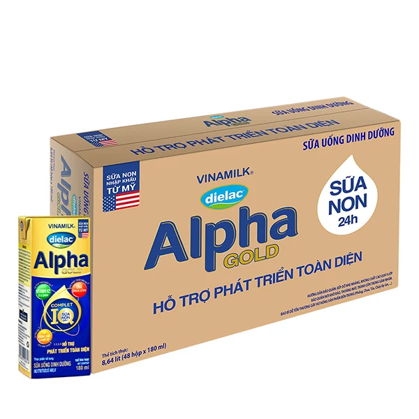 Thùng 48 Hộp Sữa Bột Pha Sẵn Vinamilk Dielac Alpha Gold IQ 180ml