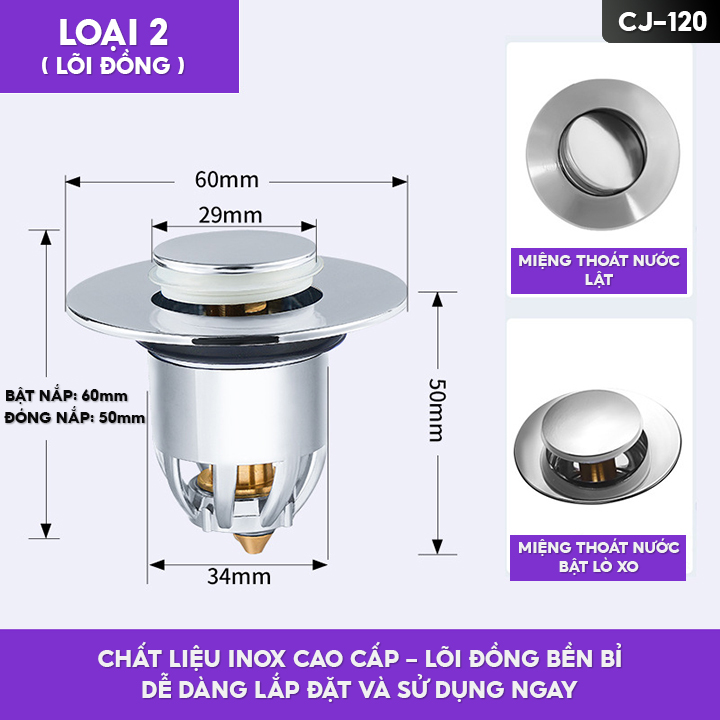 Nắp Đậy Lỗ Thoát Nước Chậu Rửa Bát Chất Liệu Inox 304 Cao Cấp Không Gỉ Sét Hoặc Oxy Hoá Theo Thời Gian CJ-120