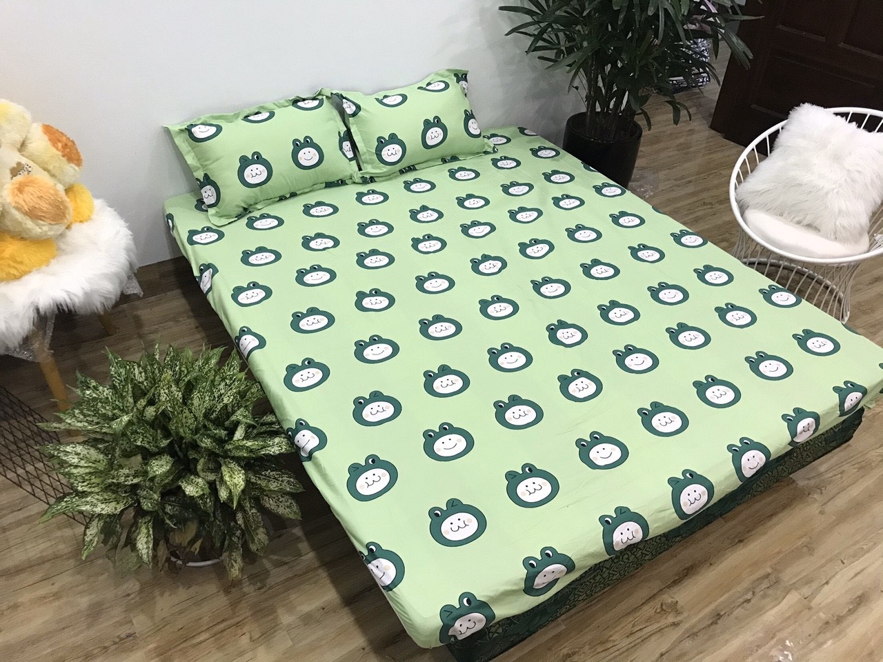 BỘ GA GỐI 3 MÓN COTTON POLY - ẾCH XANH