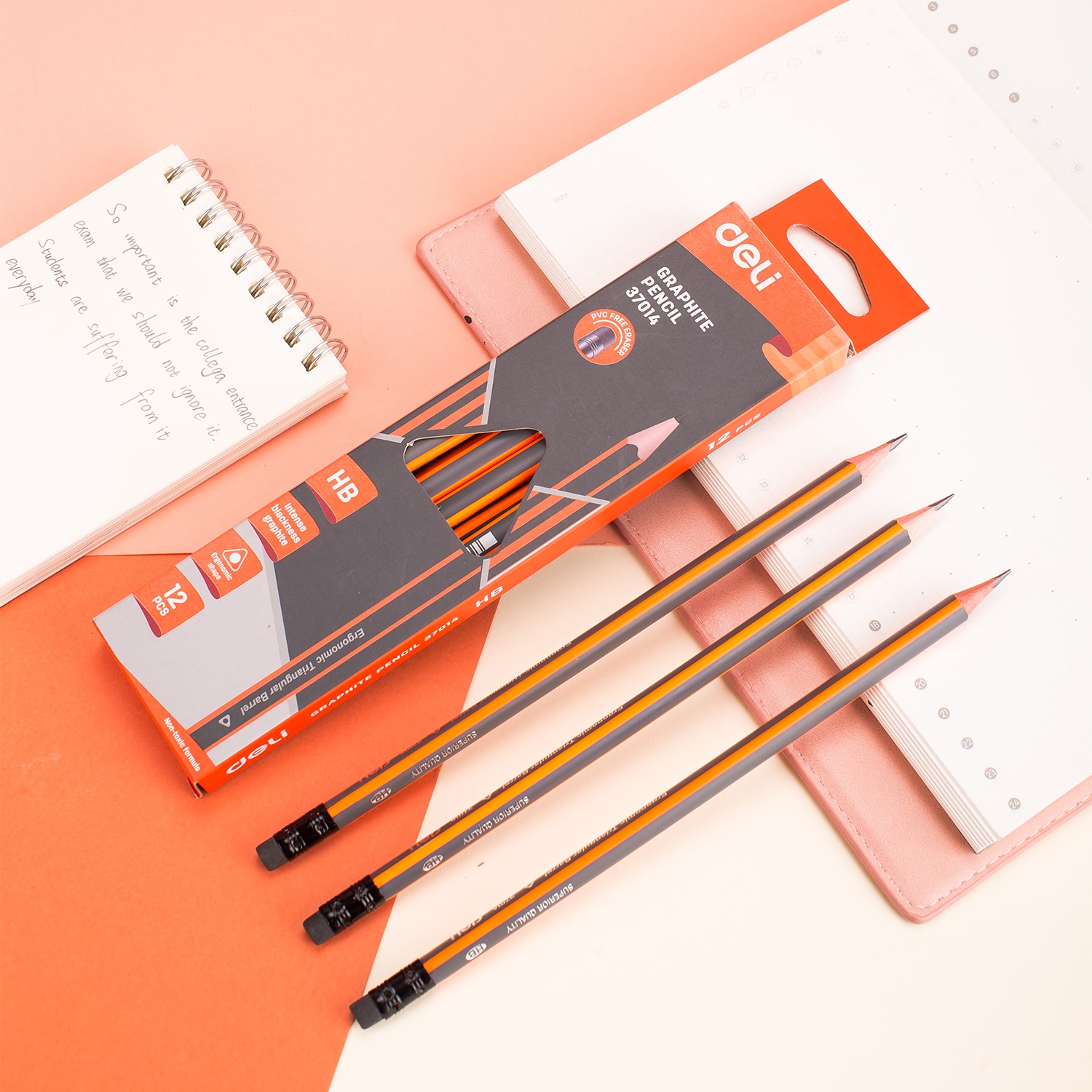 Bút 2B kèm tẩy Deli - sọc neon nhiều màu - 12 cây/hộp - E37013 / E37014 / E37015 / E37016/ E37000/ E58103/ E10902