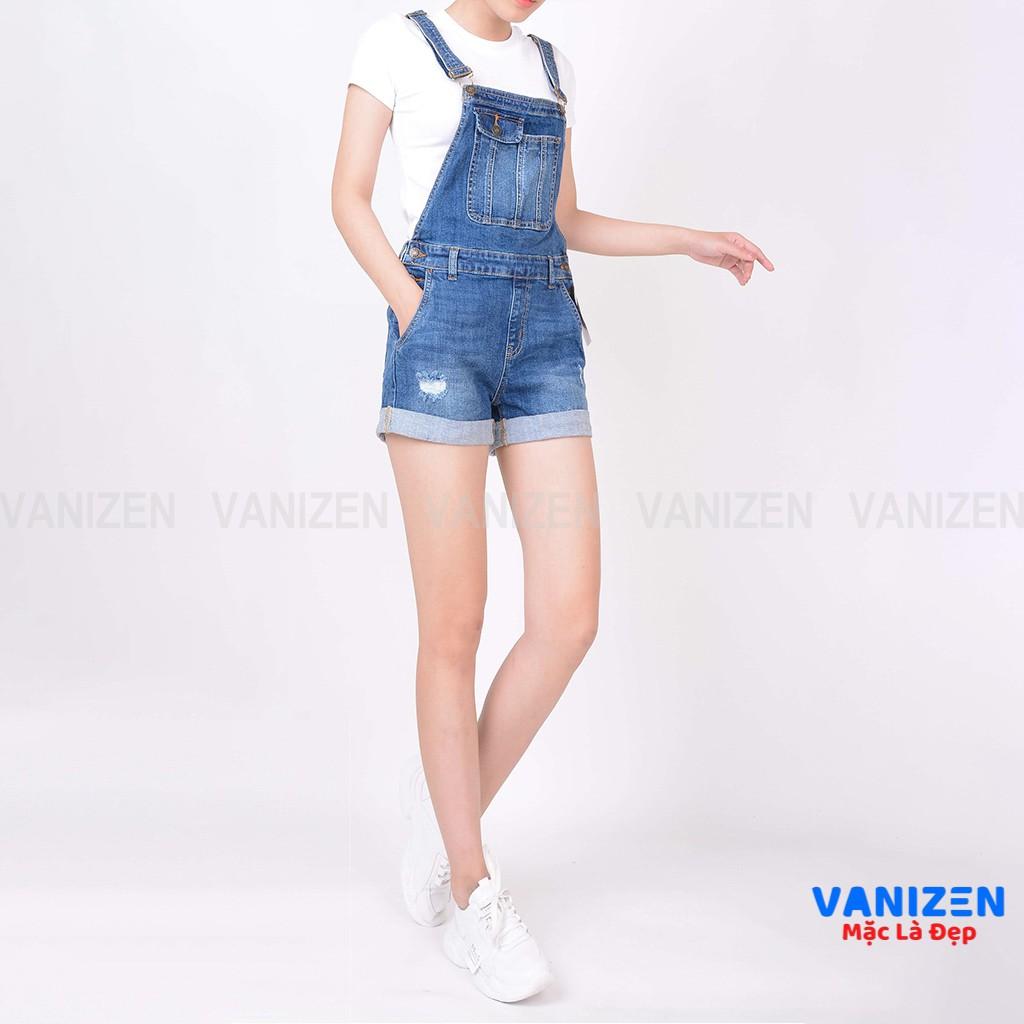 Quần short yếm jean nữ ngắn đẹp lưng cao cạp cao rách hàng hiệu cao cấp mã 453 VANIZEN