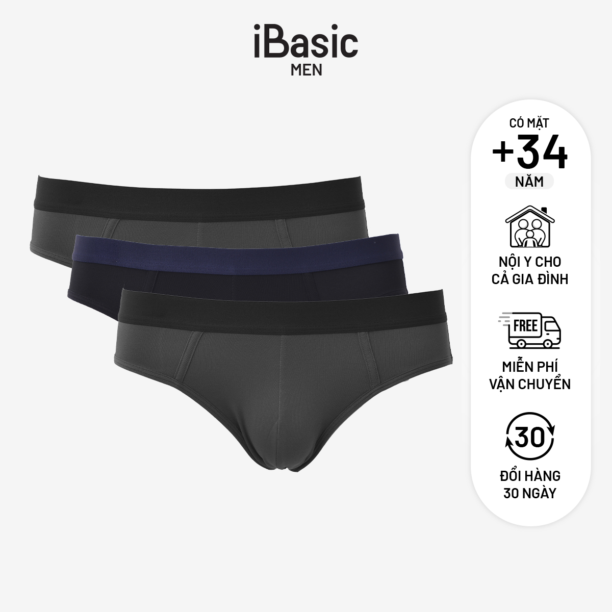 Combo 3 Quần lót nam iBasic phom brief cotton USA kháng khuẩn poly logo IB PANM117