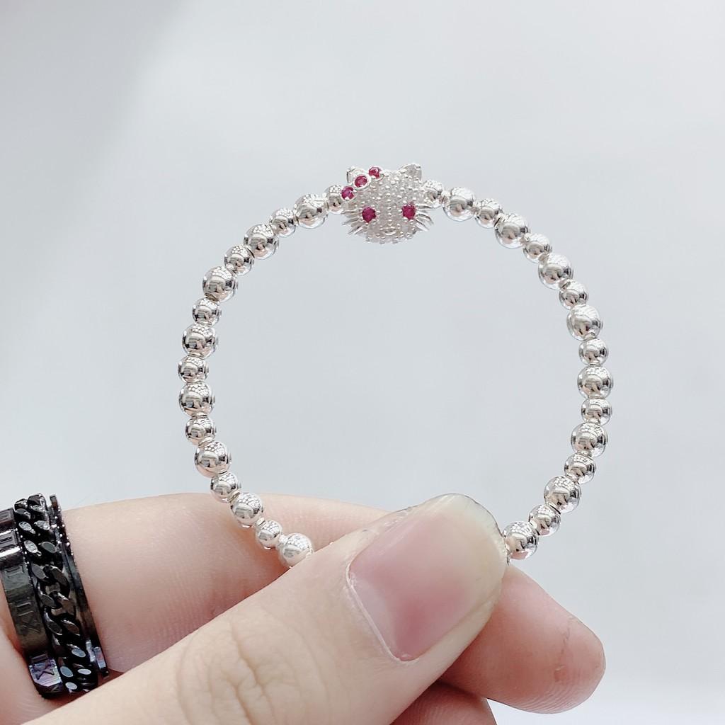 Vòng tay bạc cao cấp kết bi hình mèo kitty dễ thương dành cho bé.