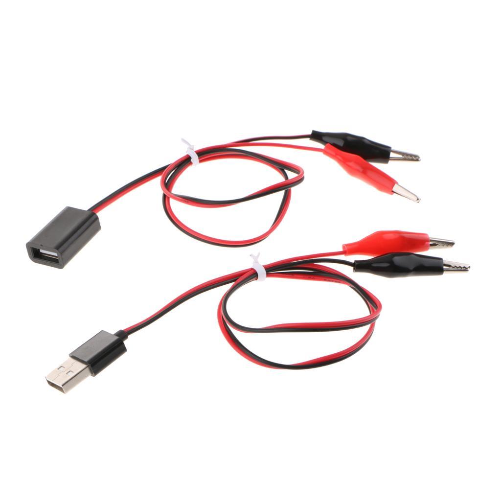 Alligator Test Clips Clamp to USB Male + Female Cable 53cm