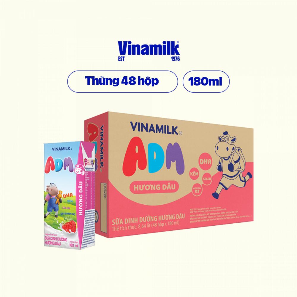 Thùng 48 Hộp sữa tiệt trùng Vinamilk ADM Gold IQ Hương dâu 180ml