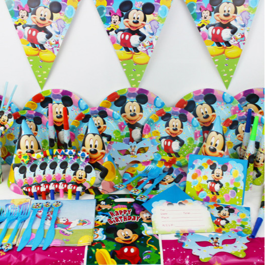 Set trang trí sinh nhật 16 món đầy đủ cho bé chủ đề Mickey màu xanh