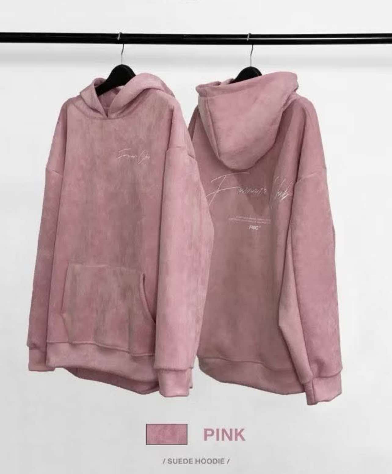 Áo suede hoodie có mũ form oversize chữ thêu thời trang trẻ trung cho giới trẻ